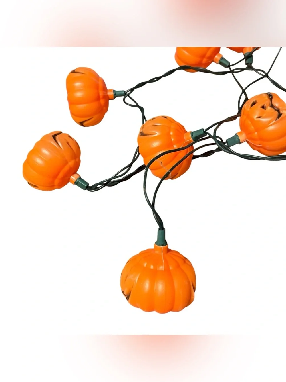 Vintage Blow Mold String Of 10 Halloween Jack O Lantern Pumpkin Lights - Tested
